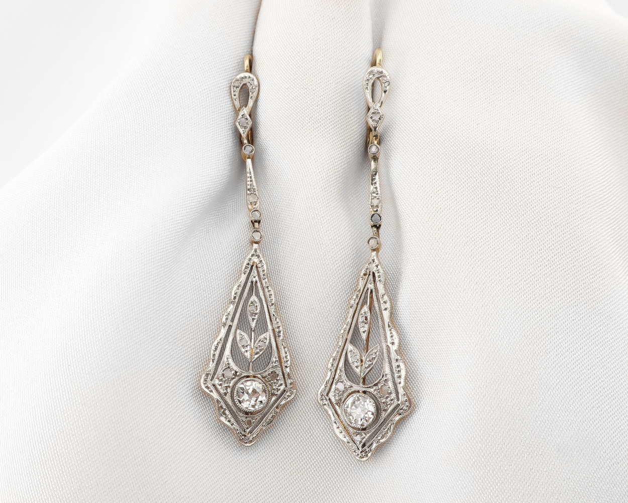 Edwardian Diamond Filigree Dangle Earrings