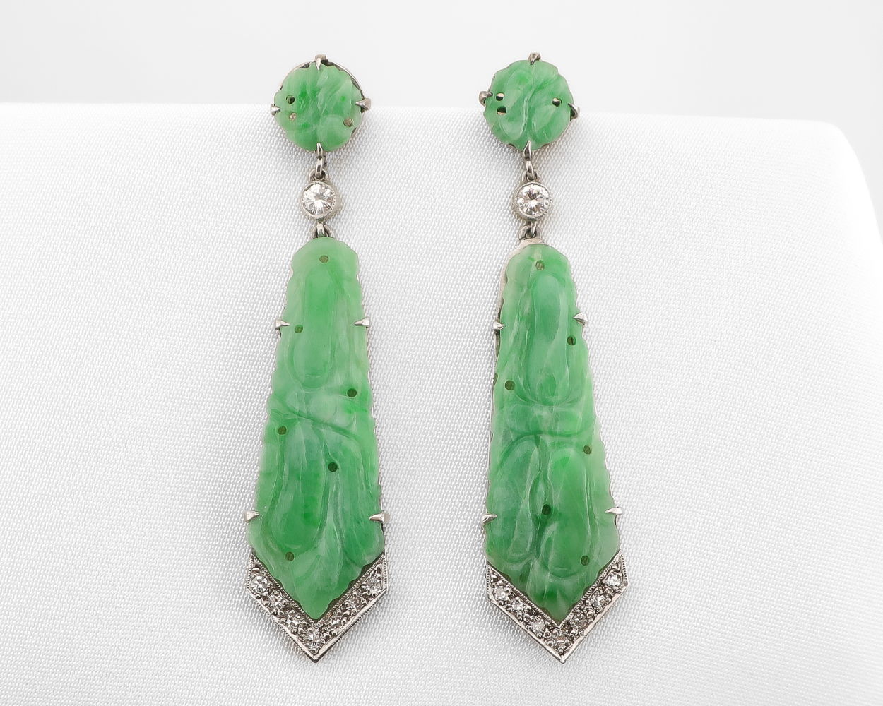 Midcentury Jade & Diamond Dangle Earrings