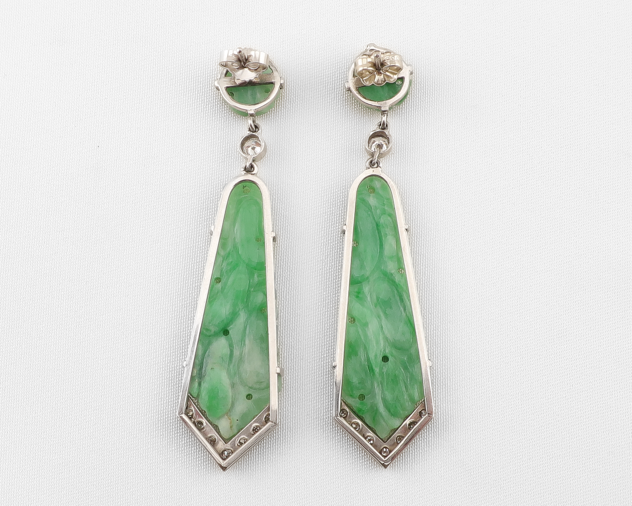 Midcentury Jade & Diamond Dangle Earrings