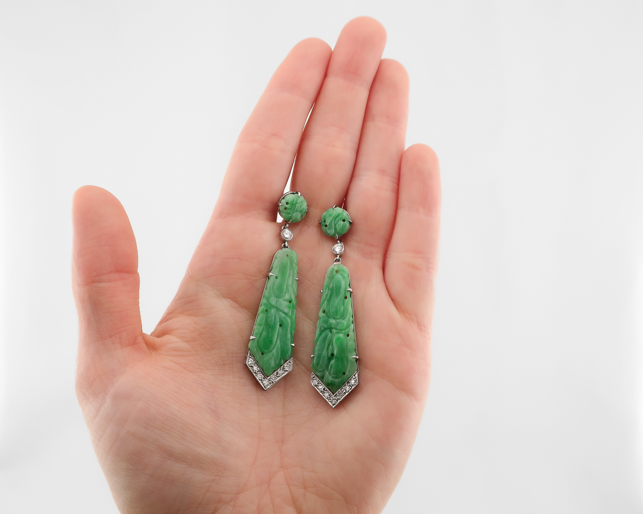Midcentury Jade & Diamond Dangle Earrings