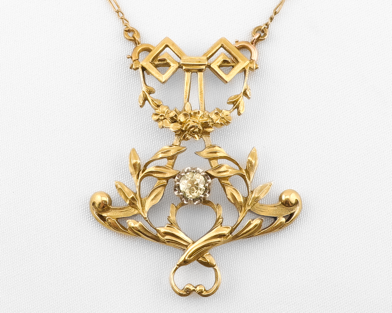 Art Nouveau Floral Diamond Pendant