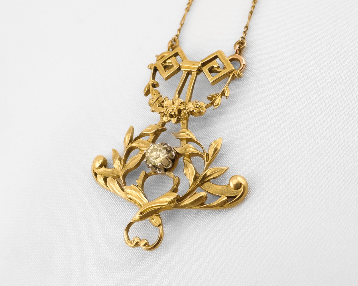 Art Nouveau Floral Diamond Pendant