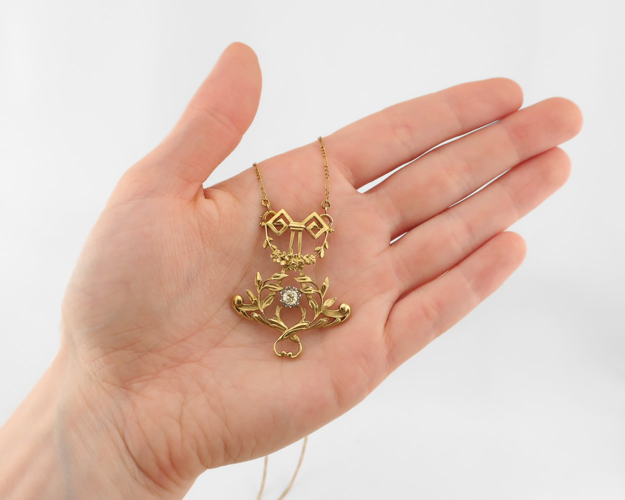 Art Nouveau Floral Diamond Pendant