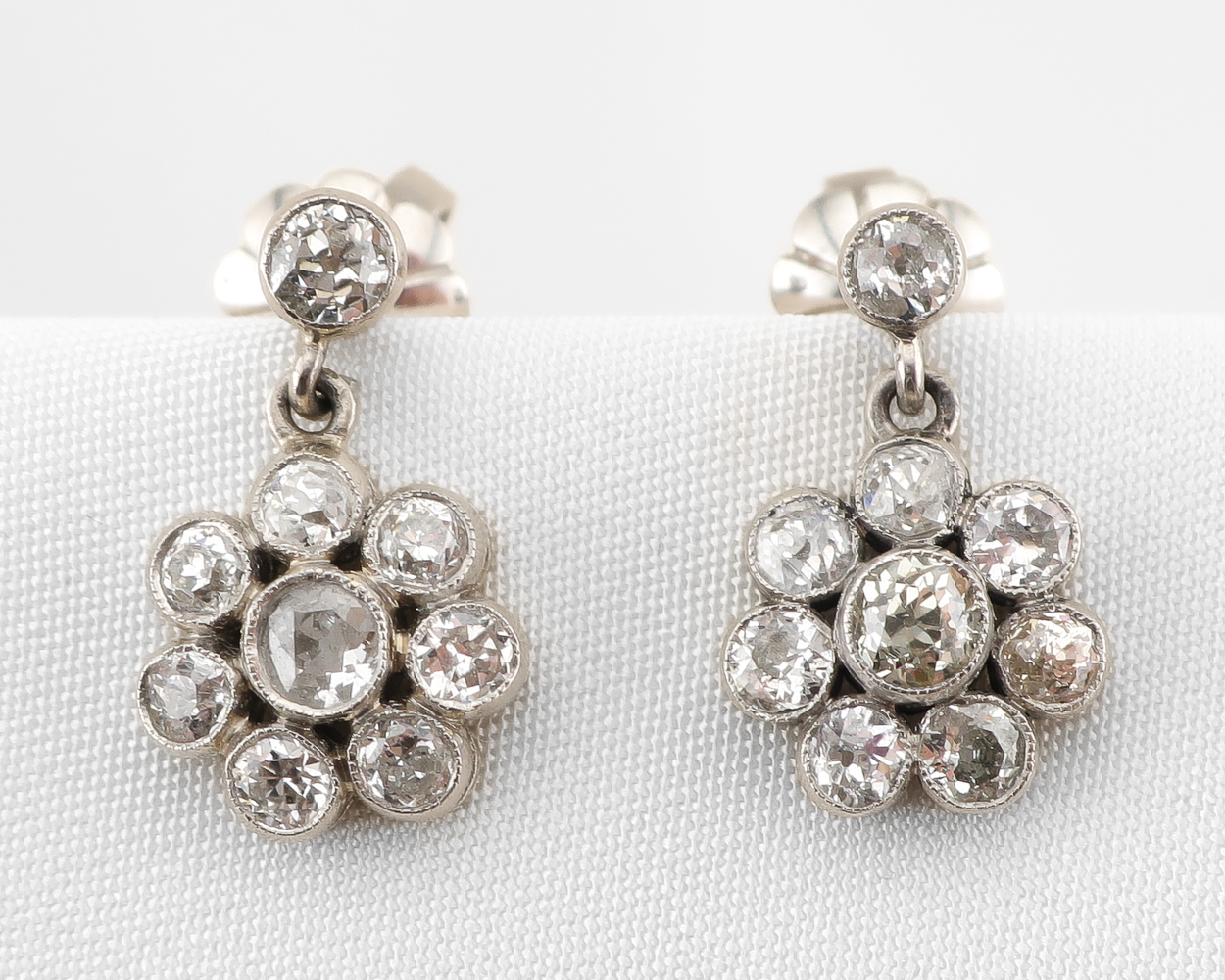 Art Deco Floral Diamond Cluster Earrings