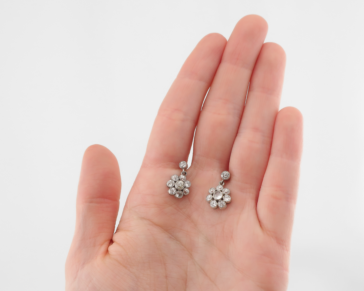 Art Deco Floral Diamond Cluster Earrings