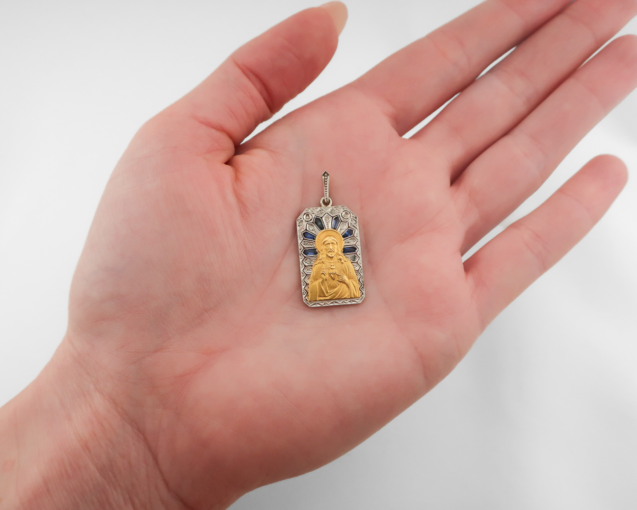 Art Deco Sacred Heart of Jesus Pendant