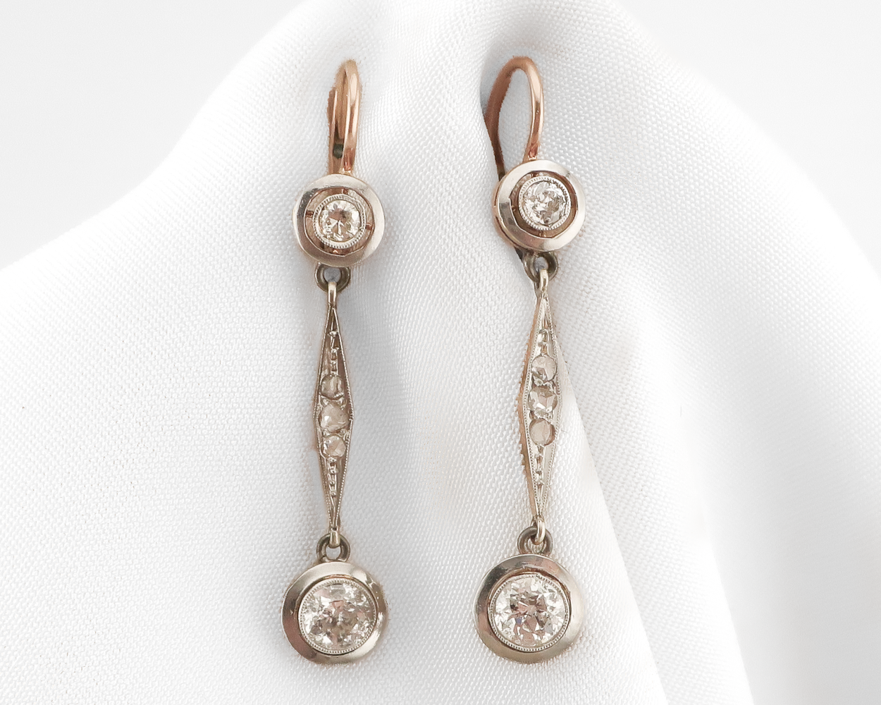 Edwardian Bezel-Set Diamond Drop Earrings