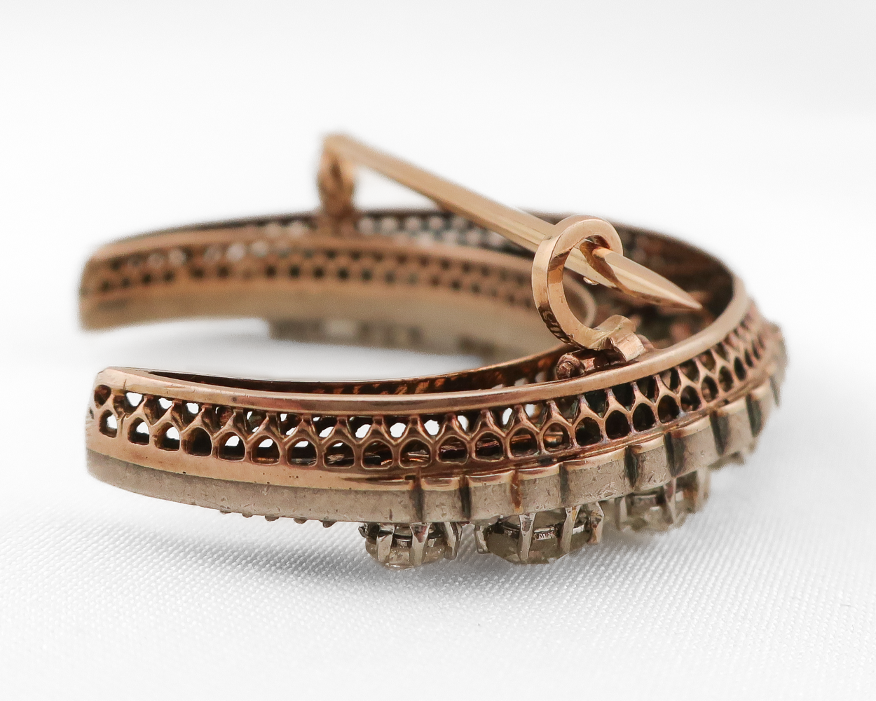 Victorian Crescent Moon Rose-Cut Diamond Brooch