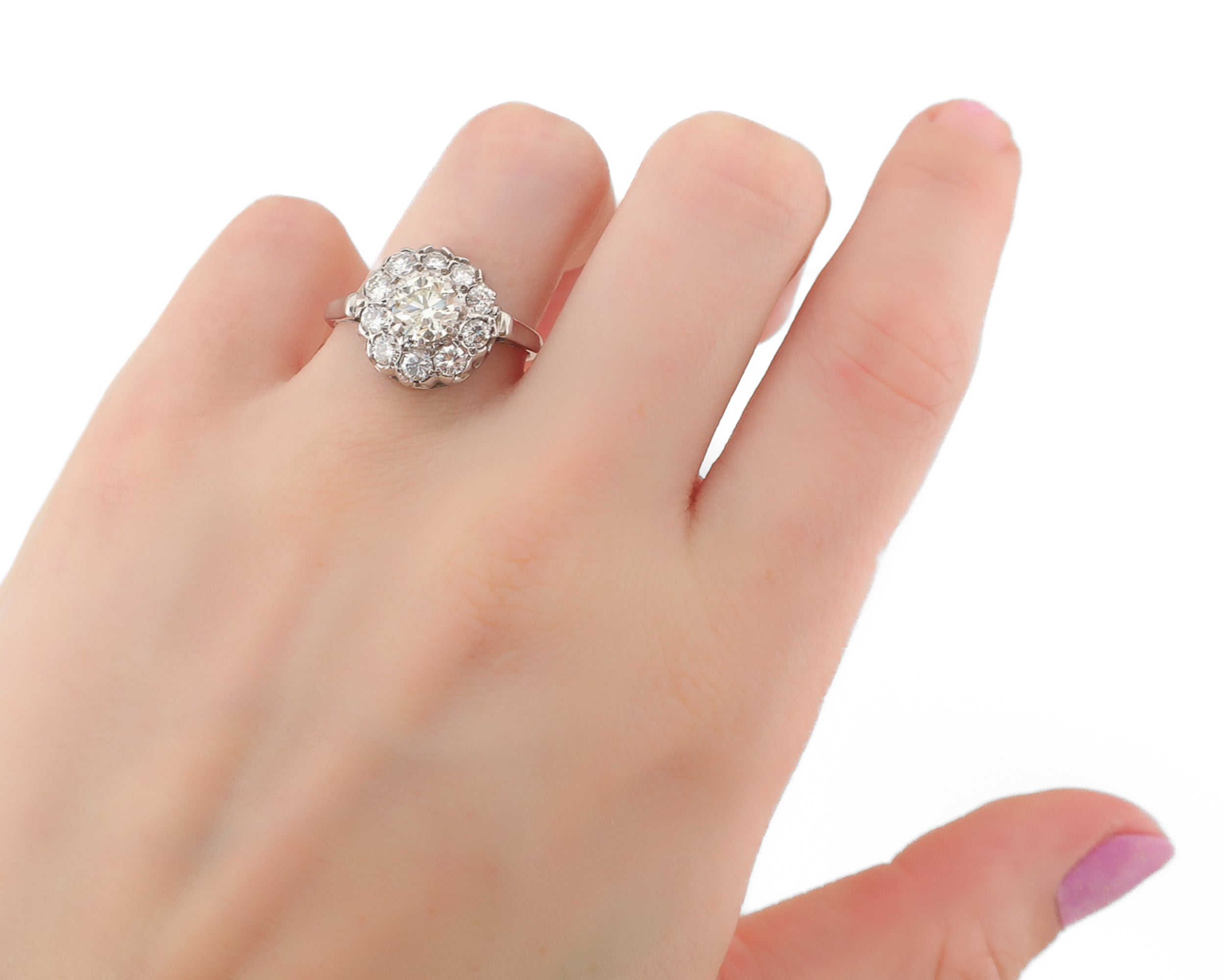 Midcentury Diamond Cluster Engagement Ring