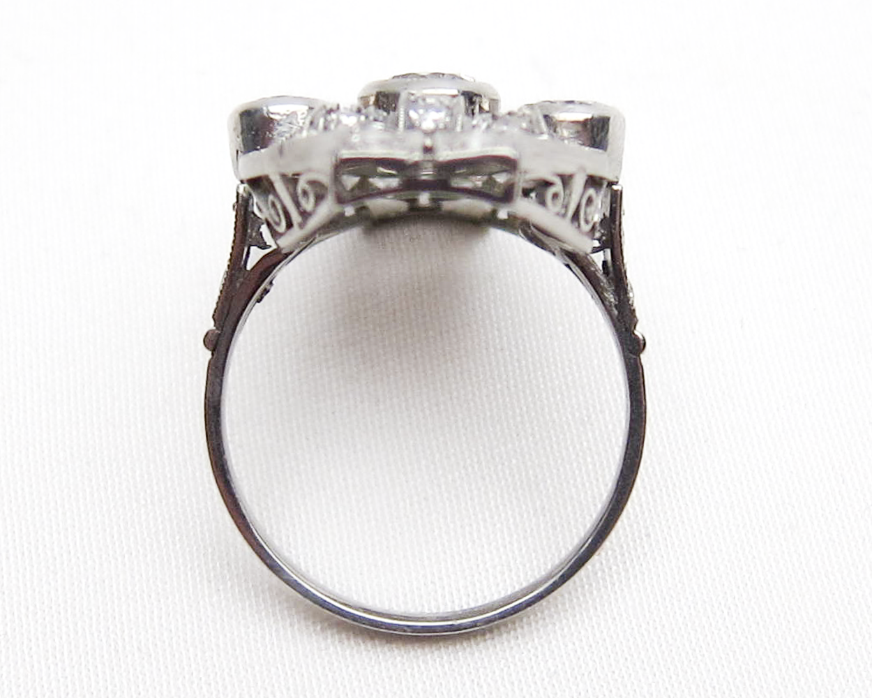 Edwardian Scroll-Styled Diamond North-South Ring