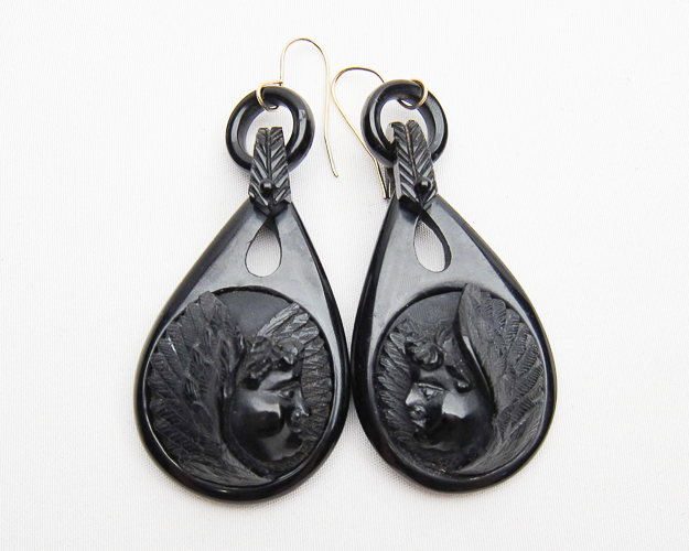 Victorian Carved Gutta-Percha Mourning Earrings