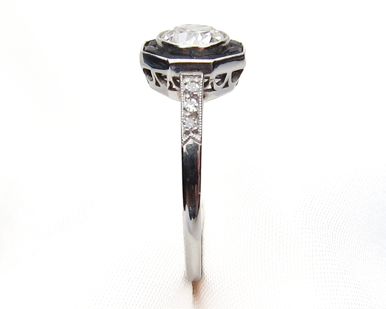 Art Deco Hexagonal Onyx Diamond Ring
