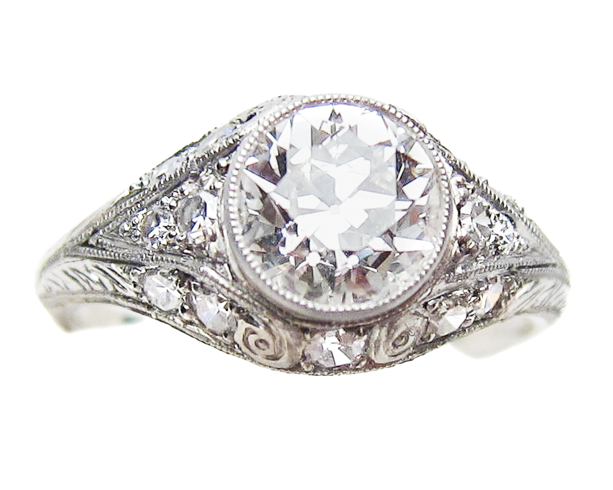 18K Art Deco Filigree Engagement Setting White Gold Ring, Size 7 | Property  Room