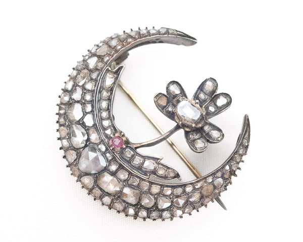 Antique diamond crescent brooch Clearance