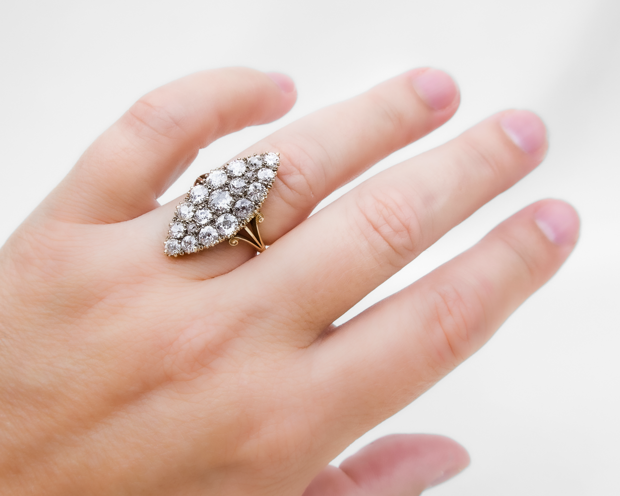 Victorian 3.87-Carat Diamond Navette Ring