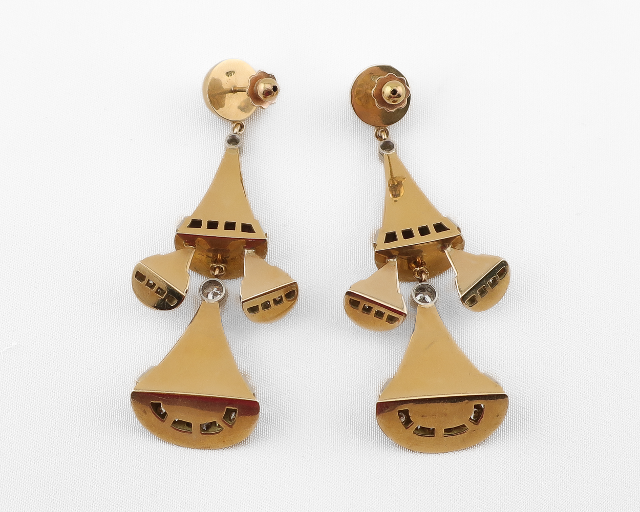 Retro Diamond-Accented Bell-Shaped Dangle Earrings