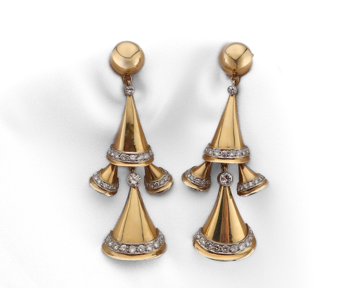 Retro Diamond-Accented Bell-Shaped Dangle Earrings