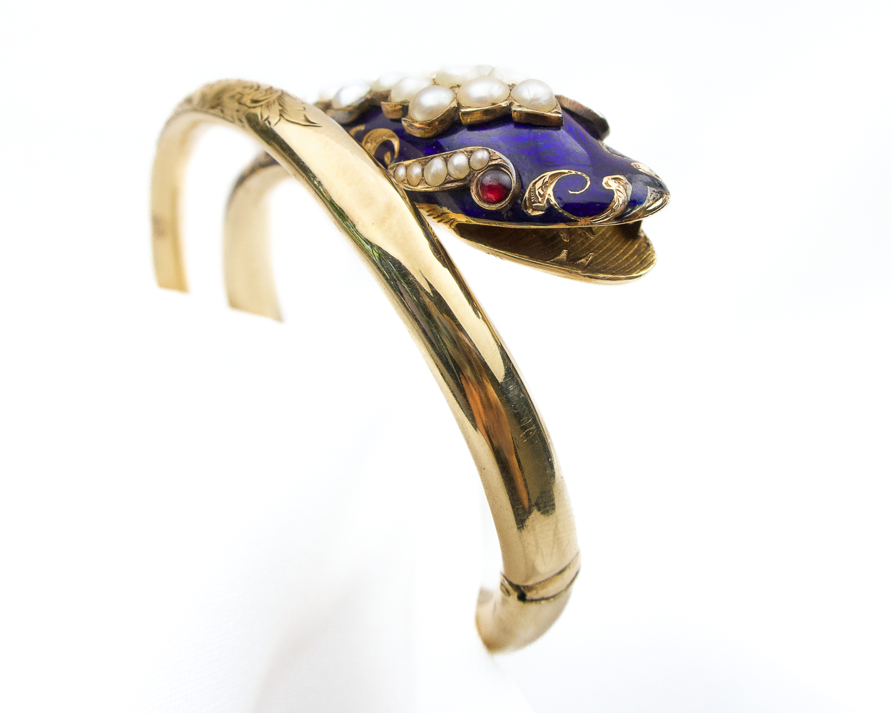 Victorian Snake Bangle with Seed Pearls