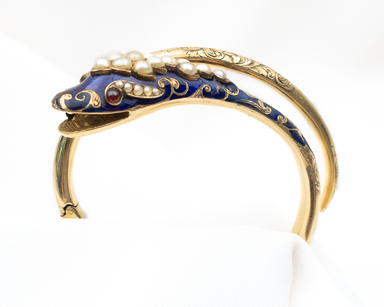 Antique Enamel and Diamond Snake Bracelet