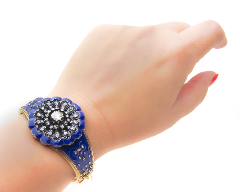 Victorian Blue Enamel & Diamond Bracelet — Starburst Jewelry Isadoras Antique