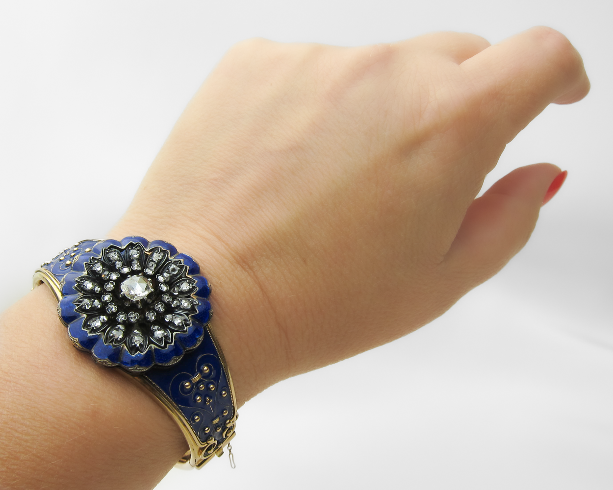 Victorian Blue Enamel & Diamond Starburst Bracelet