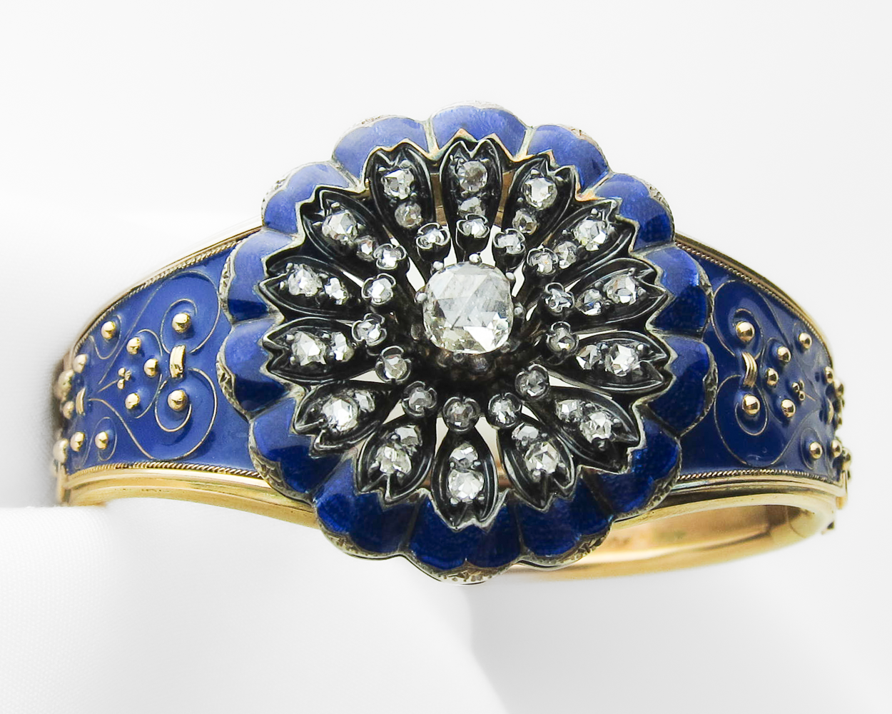 Victorian Blue Enamel & Diamond Starburst Bracelet