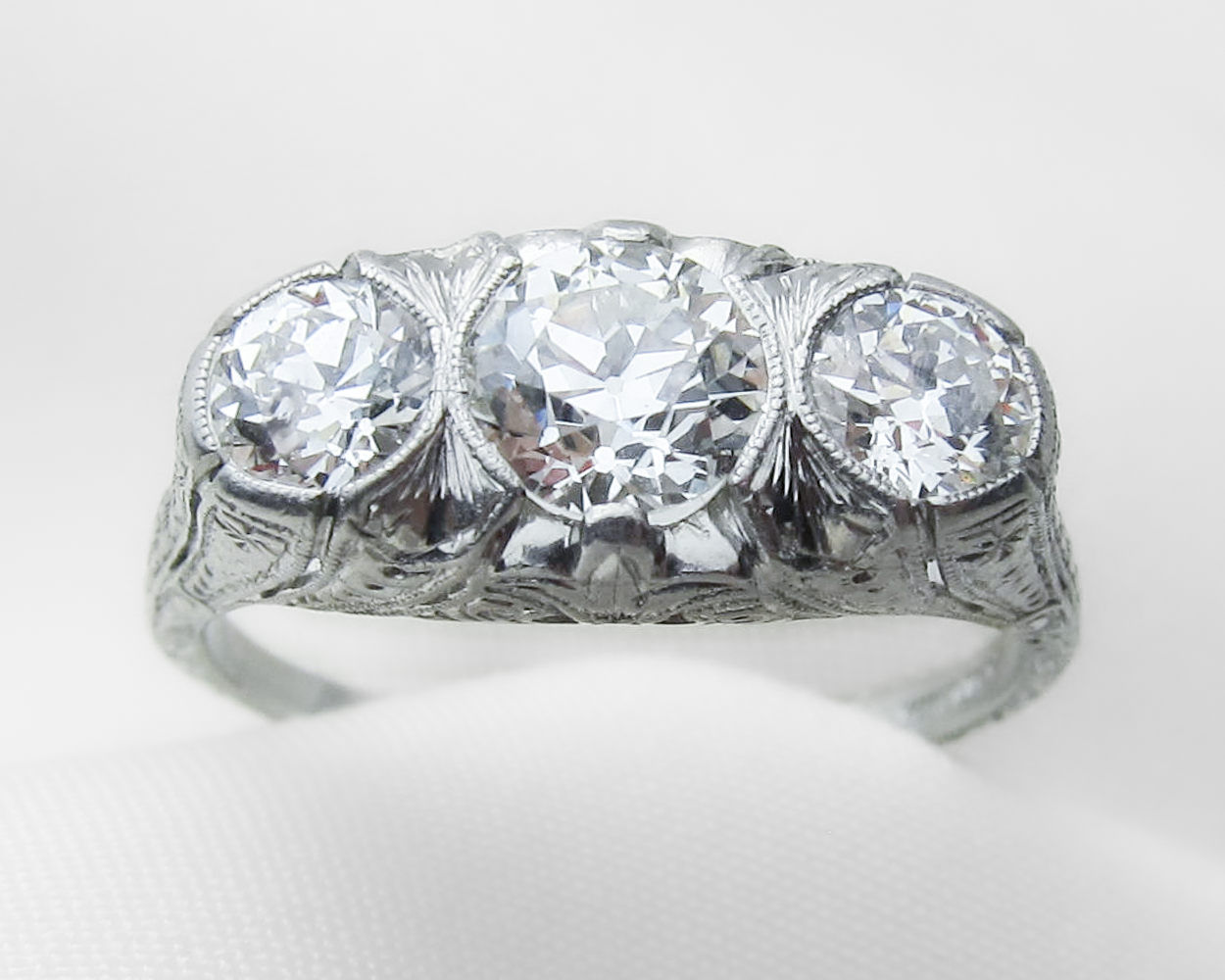 Art Deco Platinum 3-Stone Diamond Ring