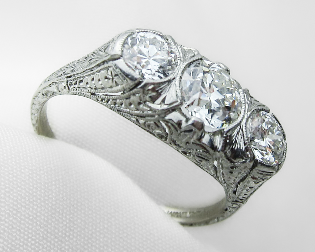 Art Deco Platinum 3-Stone Diamond Ring