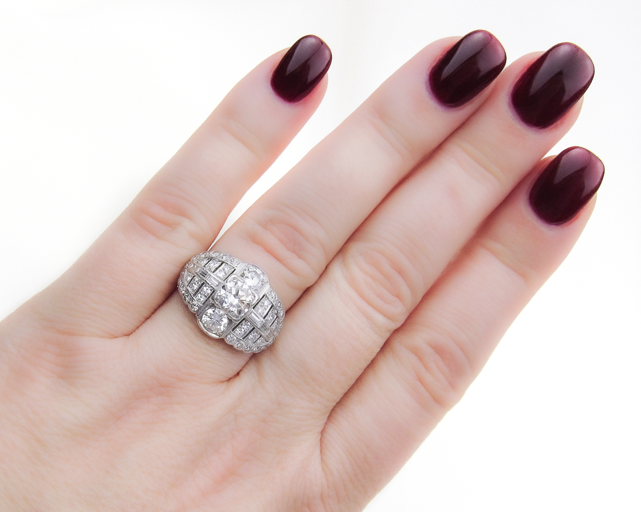 Midcentury Ornate Diamond Cluster Cocktail Ring