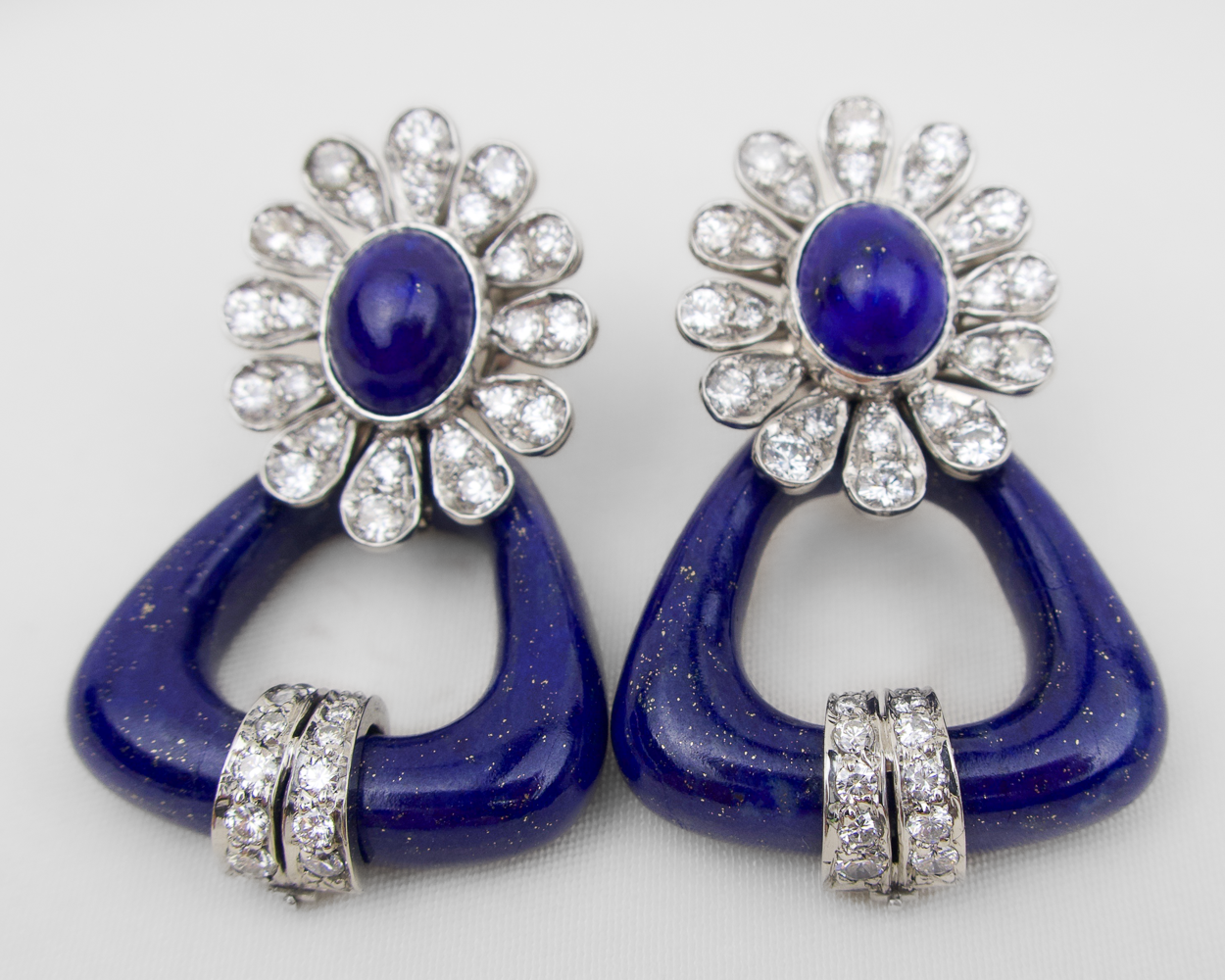 Midcentury Lapis and Diamond Earrings