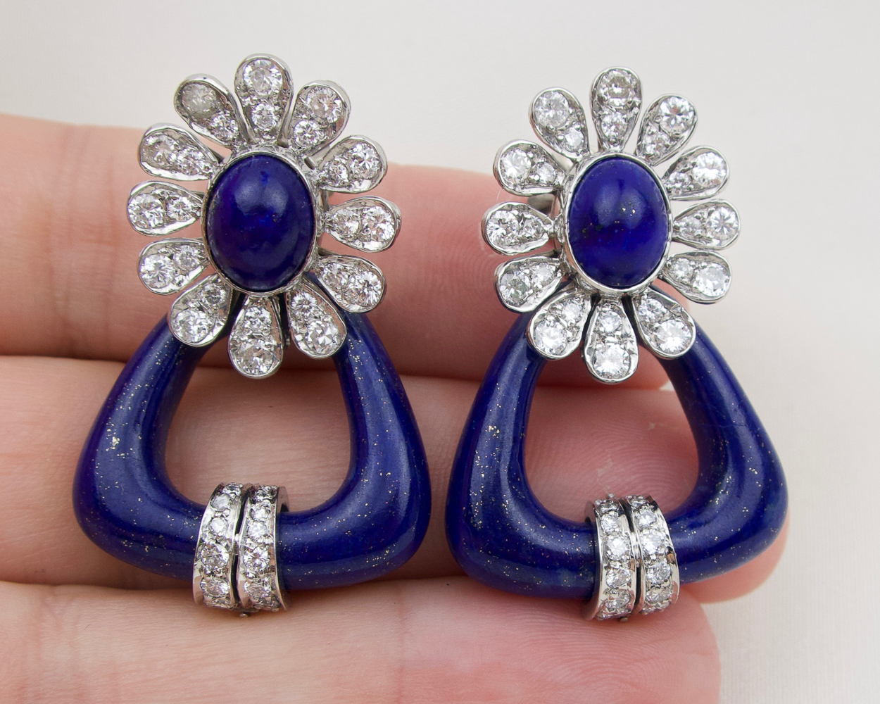 Midcentury Lapis and Diamond Earrings