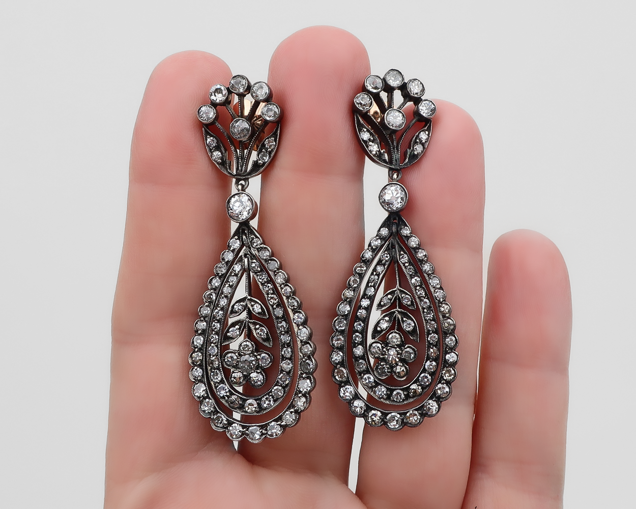 Victorian Diamond Drop Floral Earrings