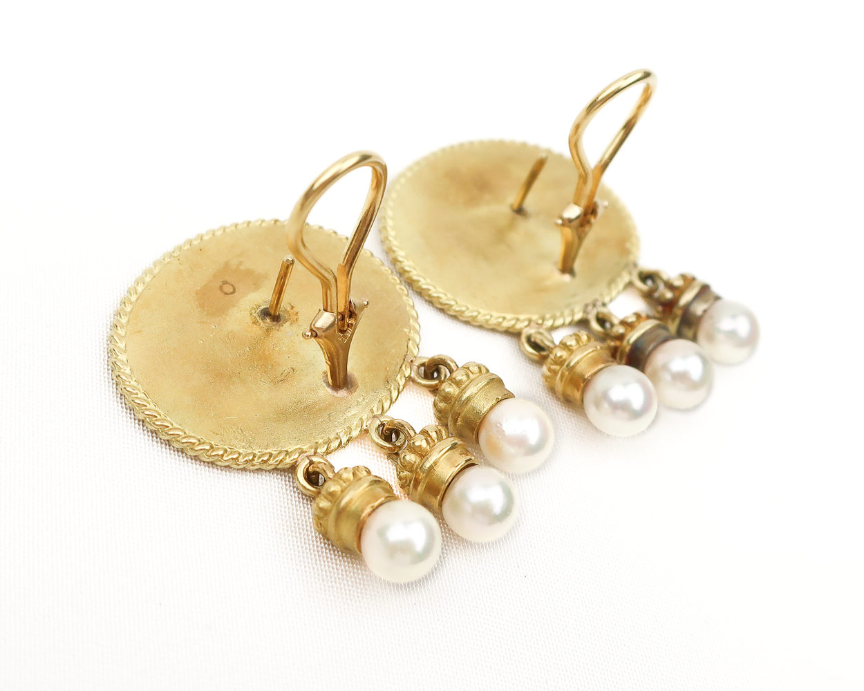 Vintage Italian Gold Earrings with Pearl Drops