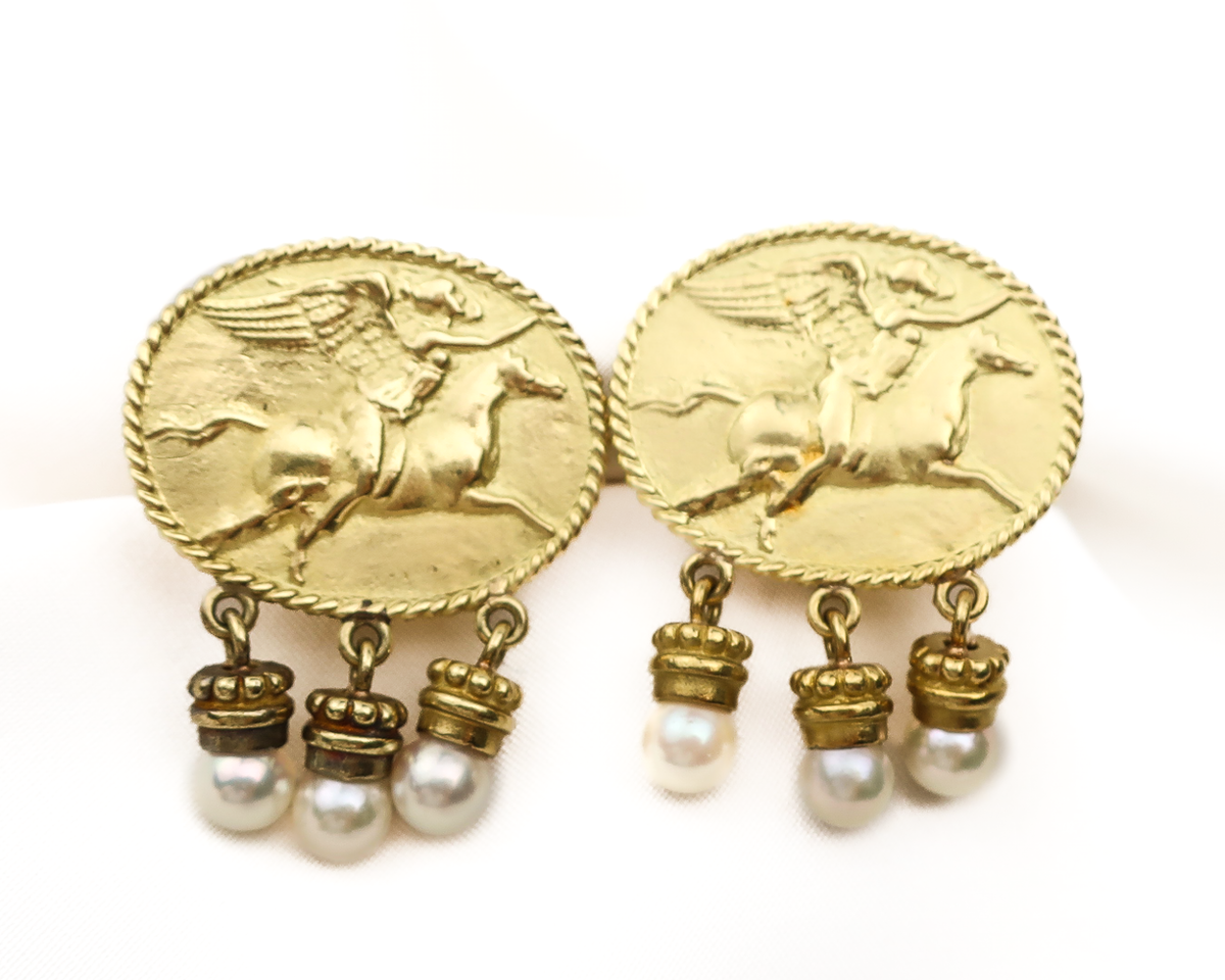 Vintage Italian Gold Earrings with Pearl Drops Isadoras Antique
