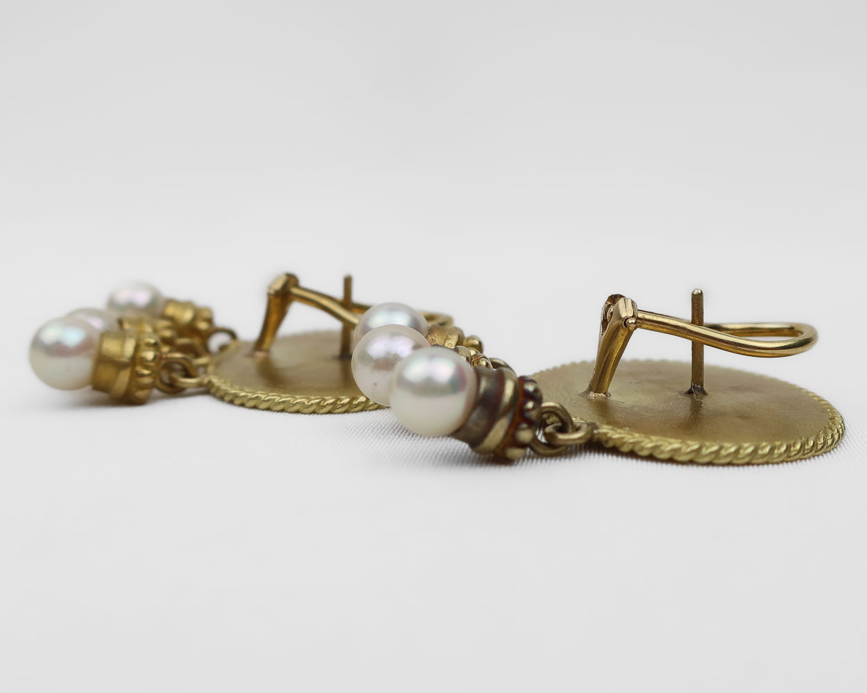 Vintage Italian Gold Chariot Earrings with Pearl Drops