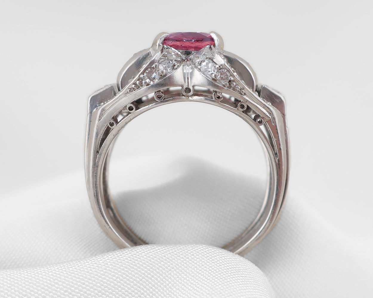 Midcentury Pink Tourmaline & Diamond Ring