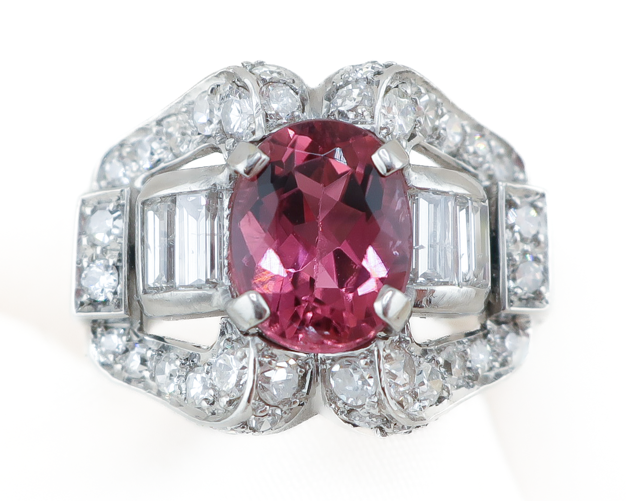 Midcentury Pink Tourmaline & Diamond Ring