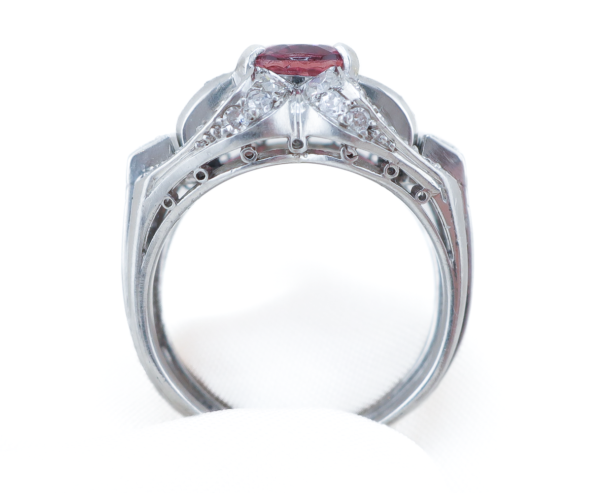 Midcentury Pink Tourmaline & Diamond Ring