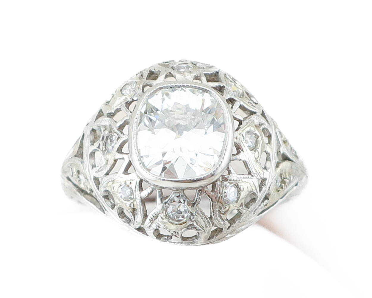 Art Deco Diamond Domed Filigree Ring