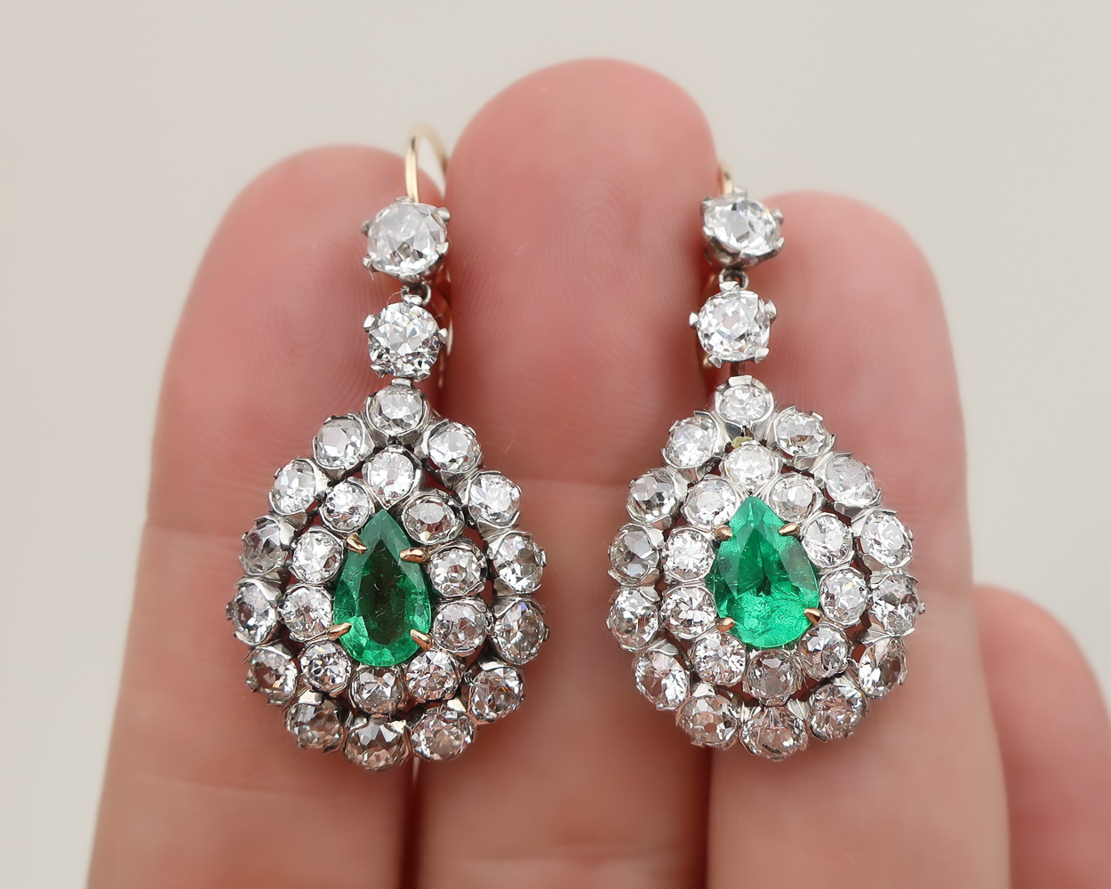 Victorian Emerald & Diamond Teardrop Earrings