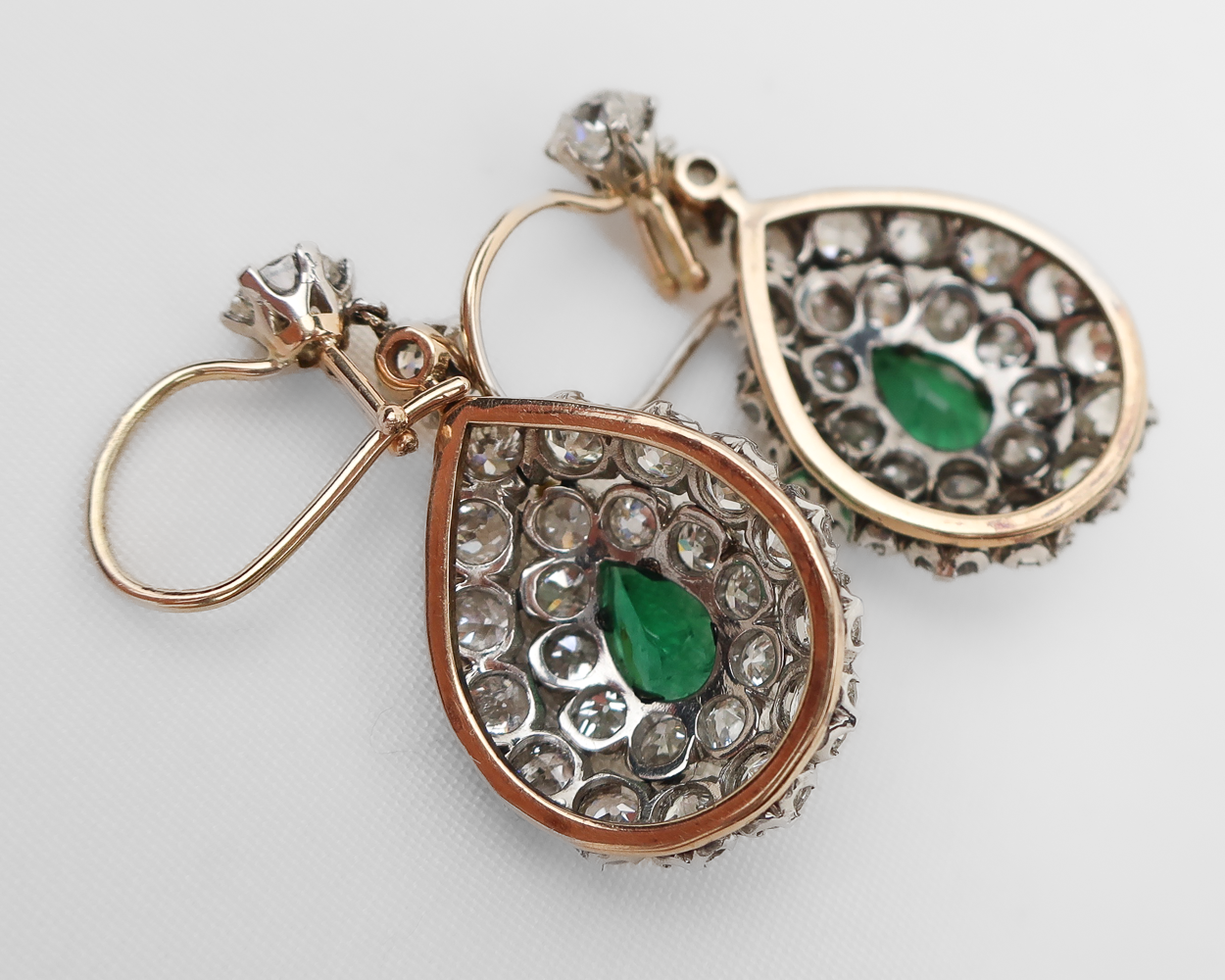 Victorian Emerald & Diamond Teardrop Earrings