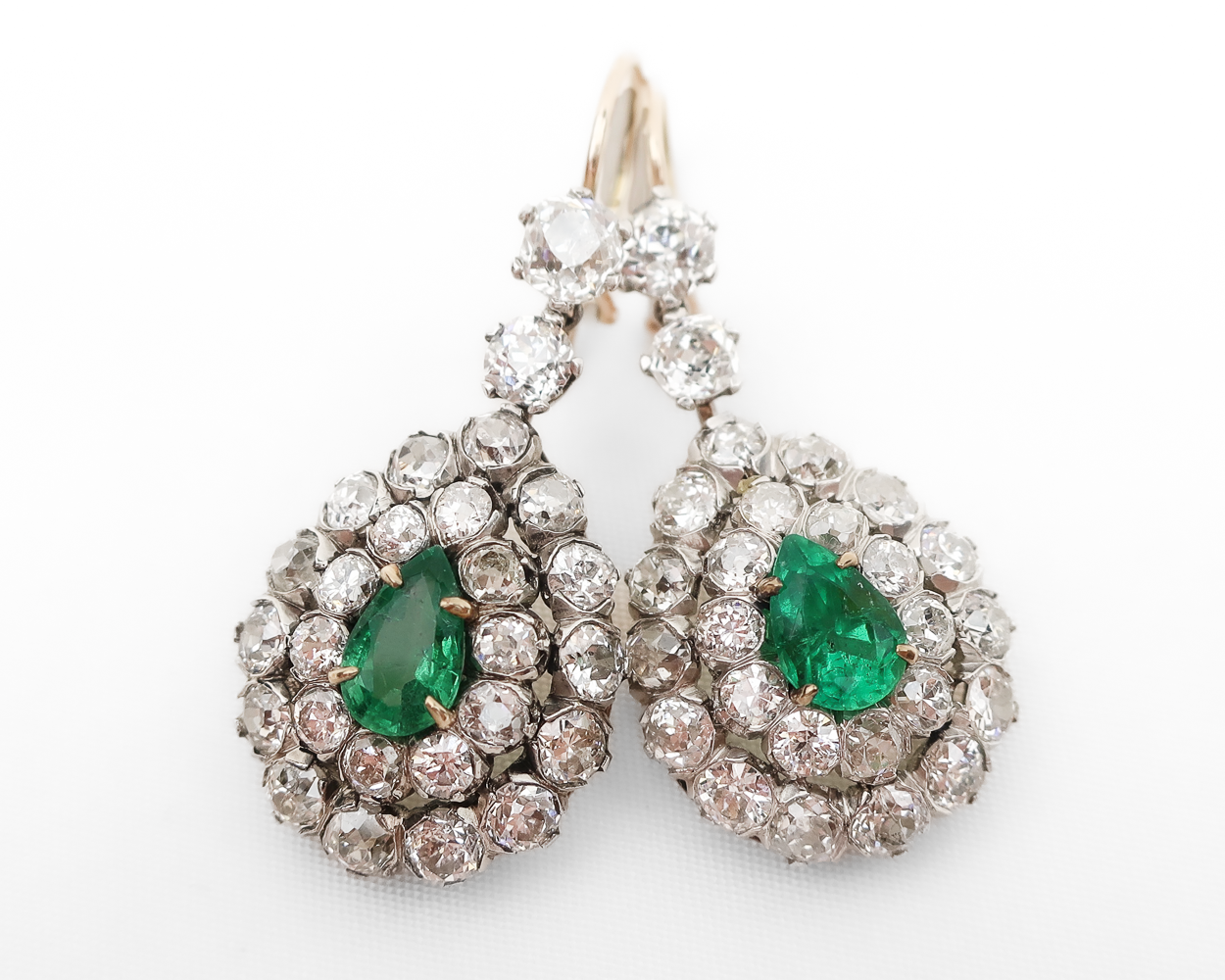 Victorian Emerald & Diamond Teardrop Earrings