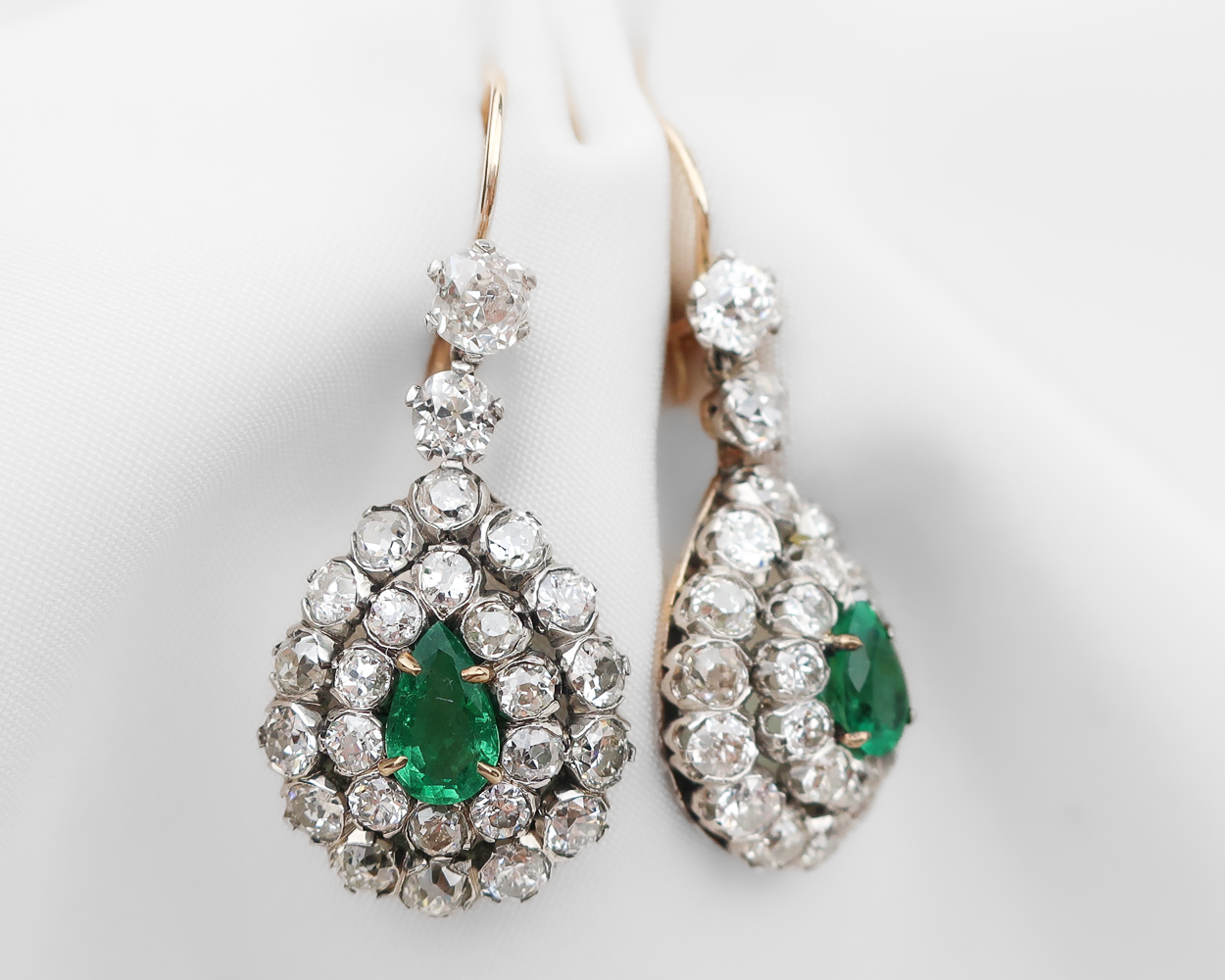 Victorian Emerald & Diamond Teardrop Earrings