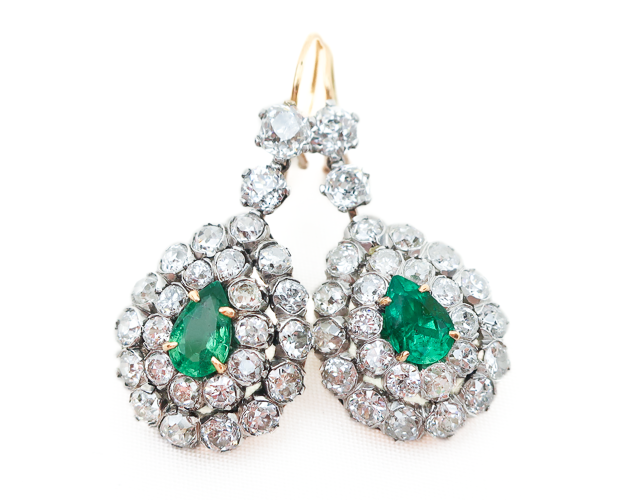 Victorian Emerald & Diamond Teardrop Earrings