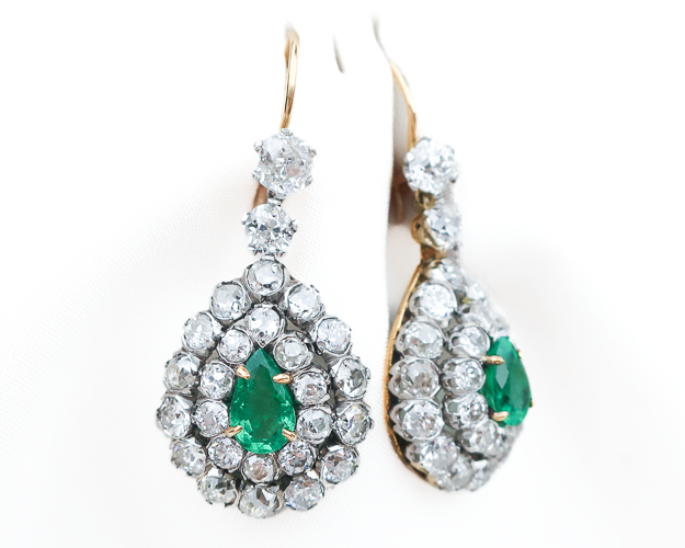 Victorian Emerald & Diamond Teardrop Earrings