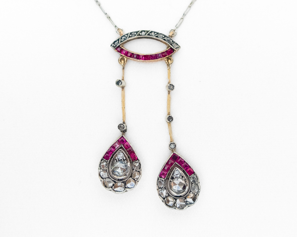 Edwardian Diamond & Synthetic Ruby Negligee Necklace