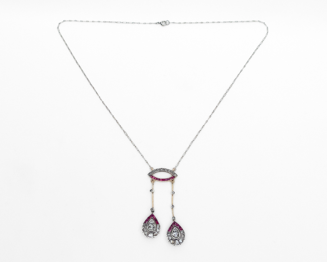 Edwardian Diamond & Synthetic Ruby Negligee Necklace