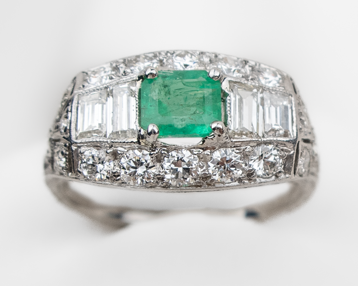 Art Deco Emerald and Diamond Ring