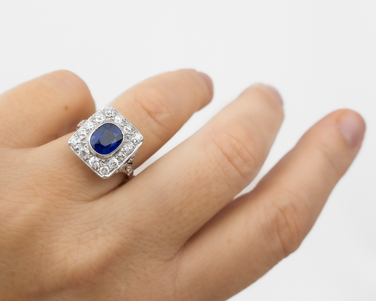 Art Deco Square Sapphire & Diamond Ring