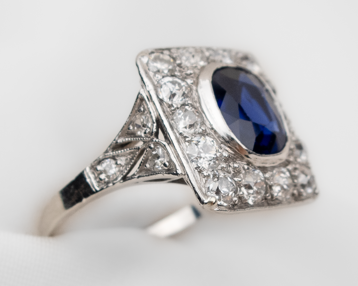 Art Deco Square Sapphire & Diamond Ring